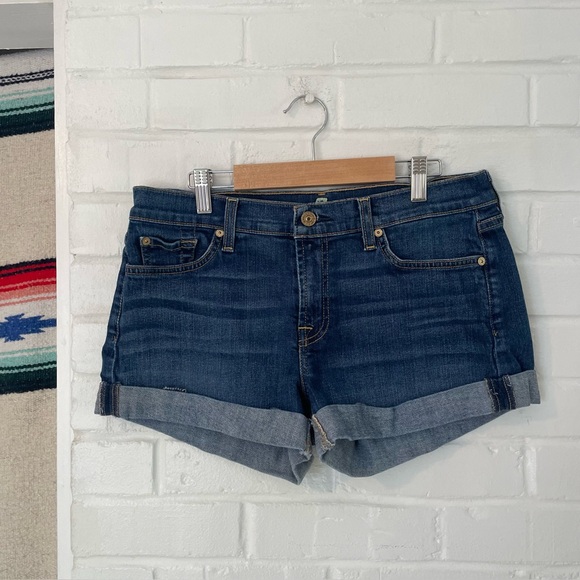 7 For All Mankind Pants - 7 For All Mankind Shorts Womens 29 Blue 4" Rolled Low Rise Med Dark Wash
Denim